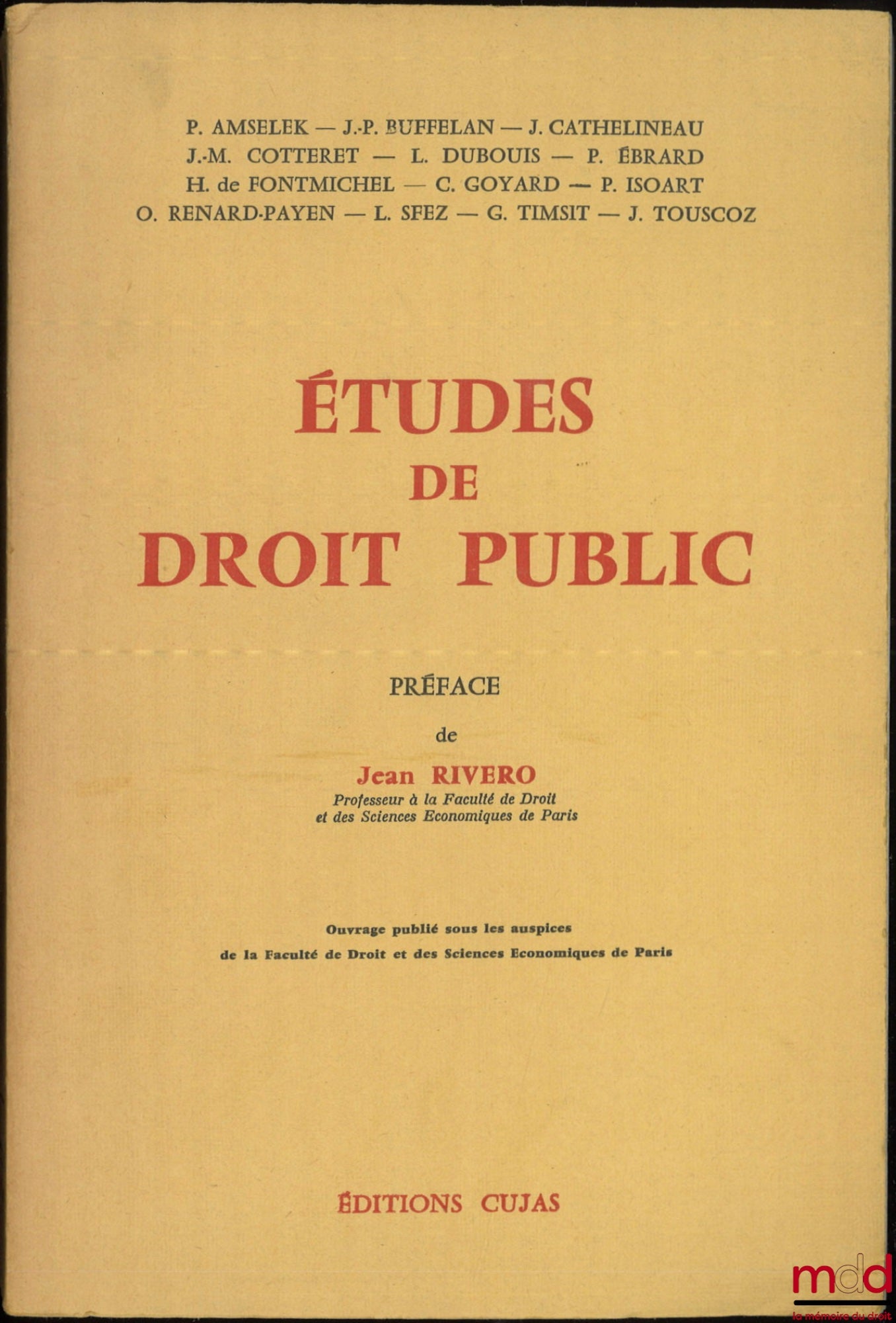 [Collectif] – ÉTUDES DE DROIT PUBLIC, Préface Jean Rivero