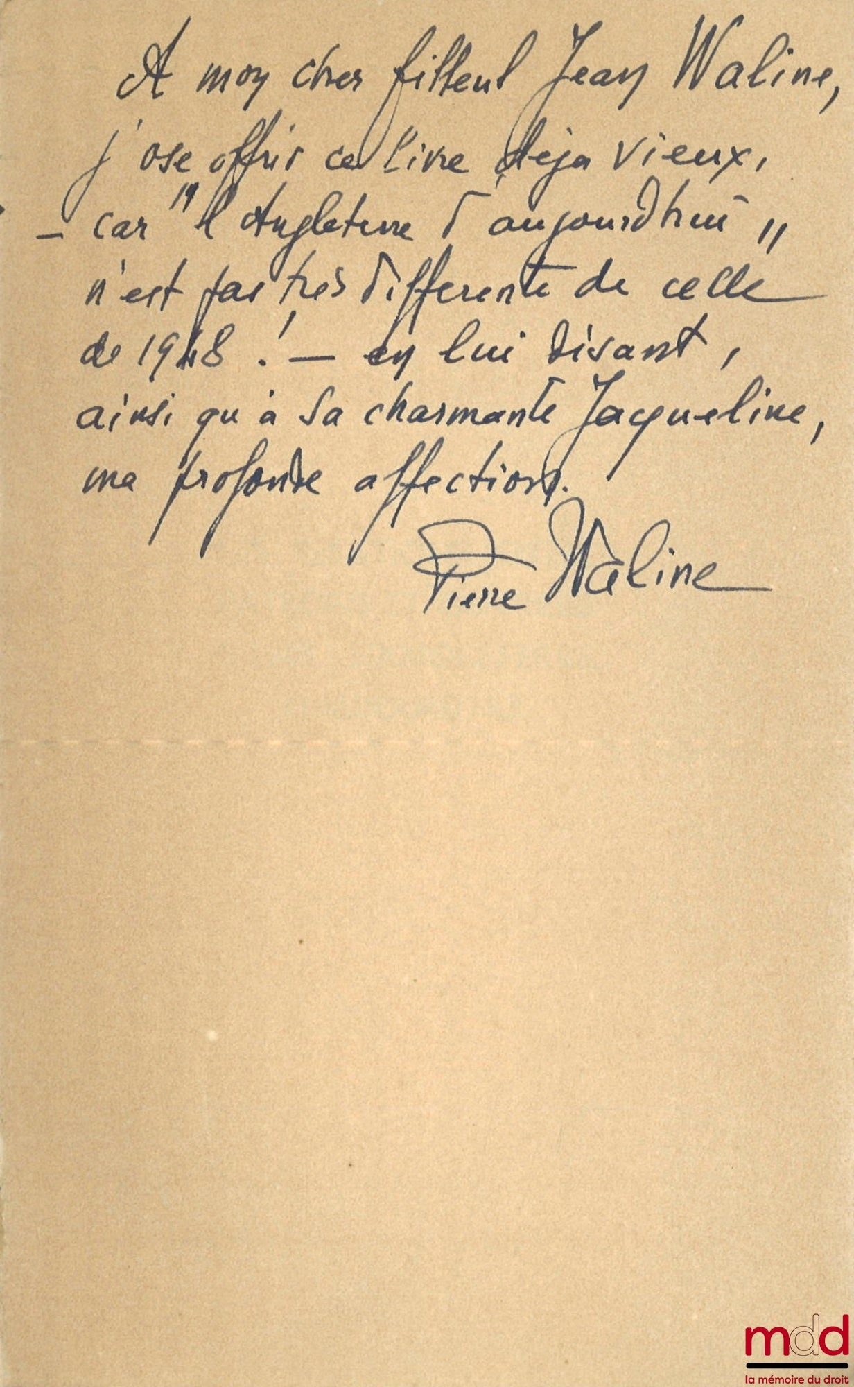 WALINE (Pierre) – LES RELATIONS ENTRE PATRONS ET OUVRIERS DANS L’ANGLETERRE D’AUJOURD’HUI, Préface de André Siegfried, Bibl. des Sciences politiques et sociales