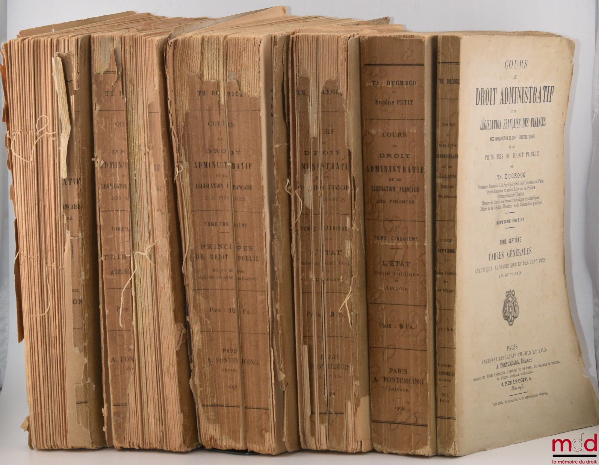 DUCROCQ (Théophile) – COURS DE DROIT ADMINISTRATIF ET DE LÉGISLATION FRANÇAISE DES FINANCES avec introduction de droit constitutionnel et les Principes du Droit Public, 7e éd. t. I : Introduction de droit constitutionnel, organisation administrative ; t. 