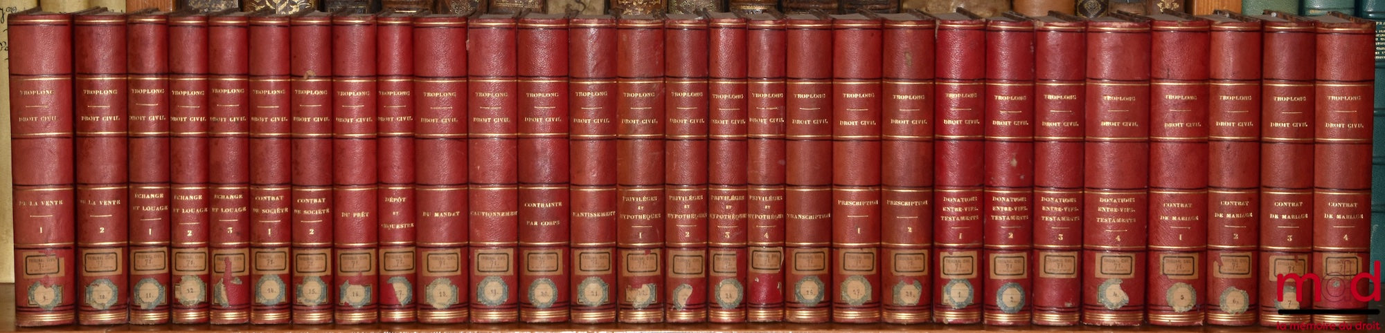 TROPLONG (Raymond-Théodore) – LE DROIT CIVIL EXPLIQUÉ SUIVANT L’ORDRE DES ARTICLES DU CODE DEPUIS ET Y COMPRIS LE TITRE DE LA VENTE, Ouvrage qui fait suite à celui de M. Toullier, mais dans lequel on a adopté la forme plus commode du commentaire : PREMIÈR