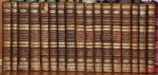 POTHIER (Robert-Joseph) – ŒUVRES DE POTHIER. NOUVELLE ÉDITION, ornée du portrait de l’auteur, publiée par M. Siffrein : t. I & II : Obligations (1821) ;  t. III : Contrat de Ventes et Retraits (1821) ;  t. IV : Contrat de constitution de Rente, Contrat de