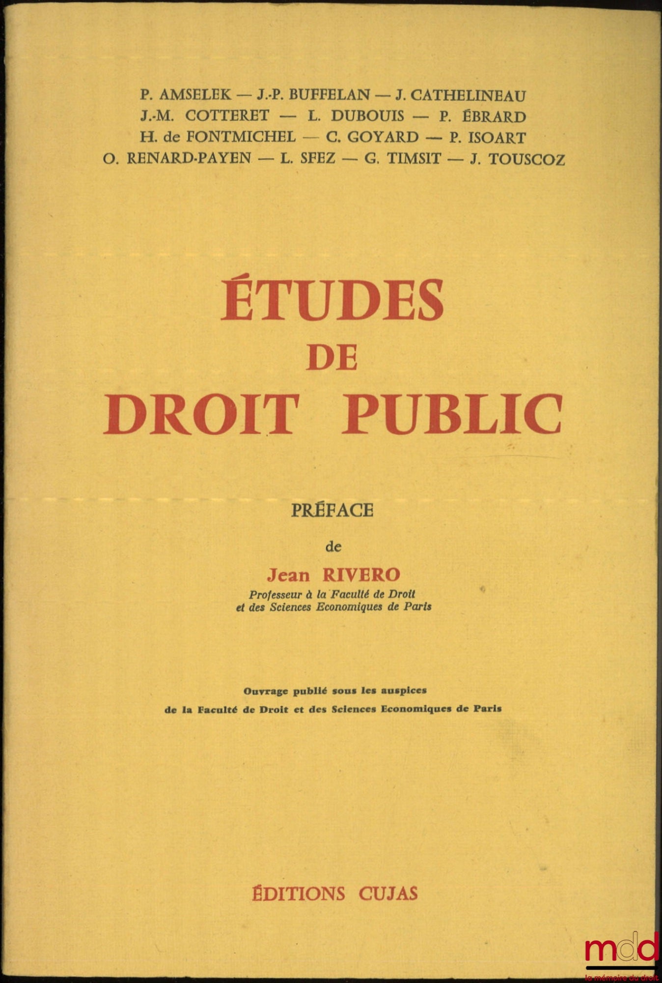 [Collectif] – ÉTUDES DE DROIT PUBLIC, Préface Jean Rivero