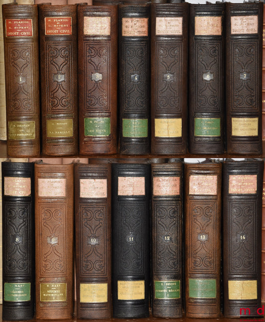 PLANIOL (Marcel) et RIPERT (Georges) – TRAITÉ PRATIQUE DE DROIT CIVIL FRANÇAIS, 1re éd. : t. I : Les personnes - État et capacité, Avec le concours de René Savatier (VIII-852 p.) ; t. II : La famille - Mariage, divorce, filiation, Avec le concours de Andr