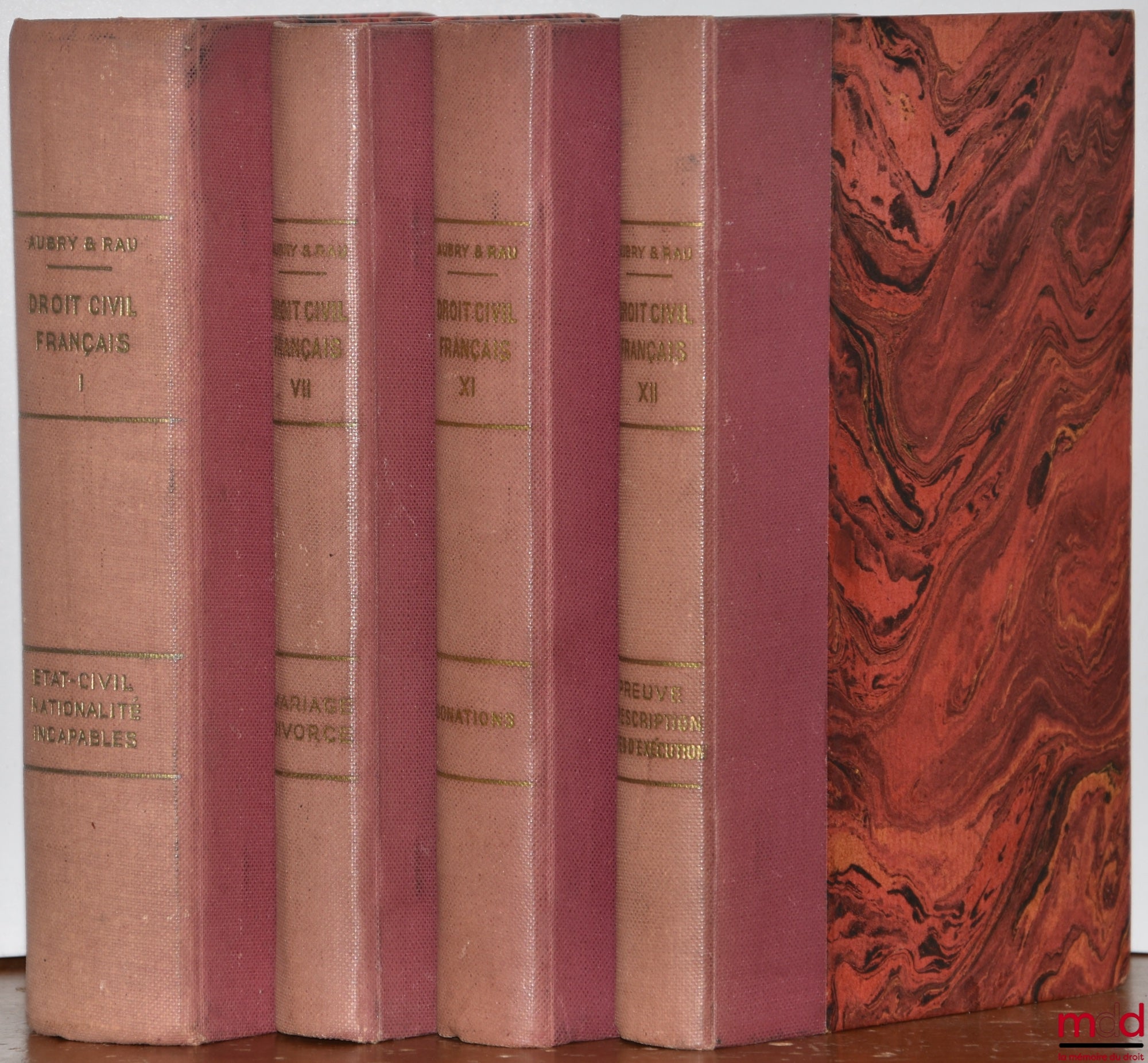 AUBRY (Charles) et RAU (Charles-Frédéric) – DROIT CIVIL FRANÇAIS : t. I : État civil - Nationalité - Incapables, 7e éd., (par André PONSARD - Préface de Paul Esmein) ; t. VII : Mariage - Divorce, 7e éd., (par Paul Esmein et André Ponsard) ; t. XI : Donati
