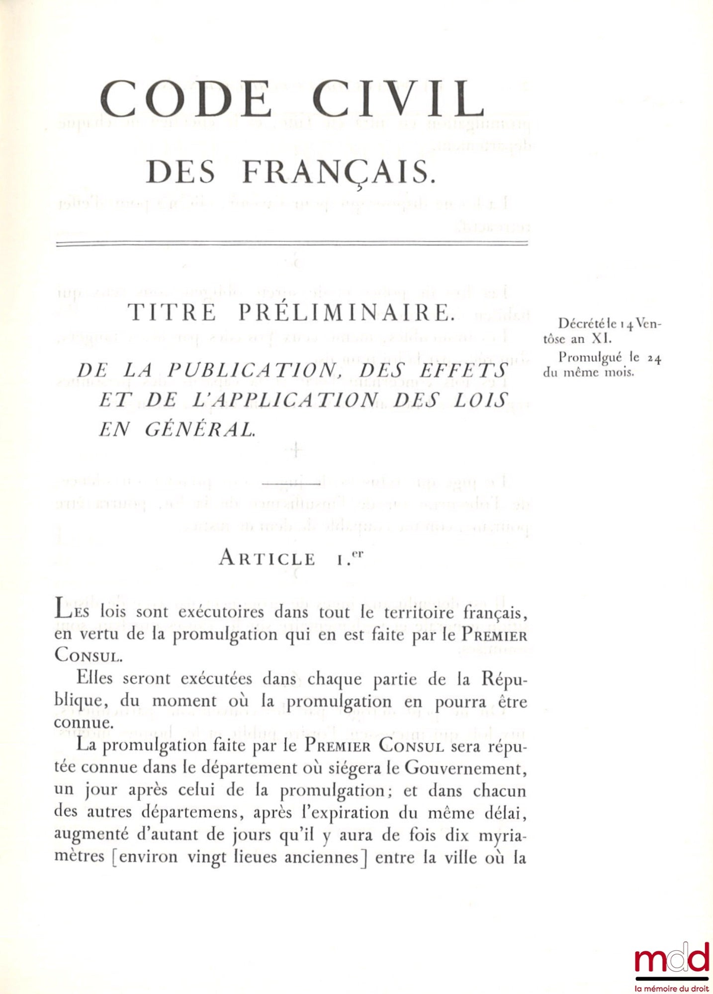 [Code civil - Édition Originale] – CODE CIVIL DES FRANÇAIS. ÉDITION ORIGINALE ET SEULE OFFICIELLE, Réimpression par la Caisse des Dépôts et Consignations