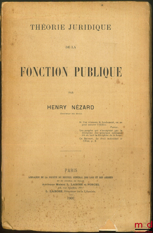 NÉZARD (Henry) – THÉORIE JURIDIQUE DE LA FONCTION PUBLIQUE