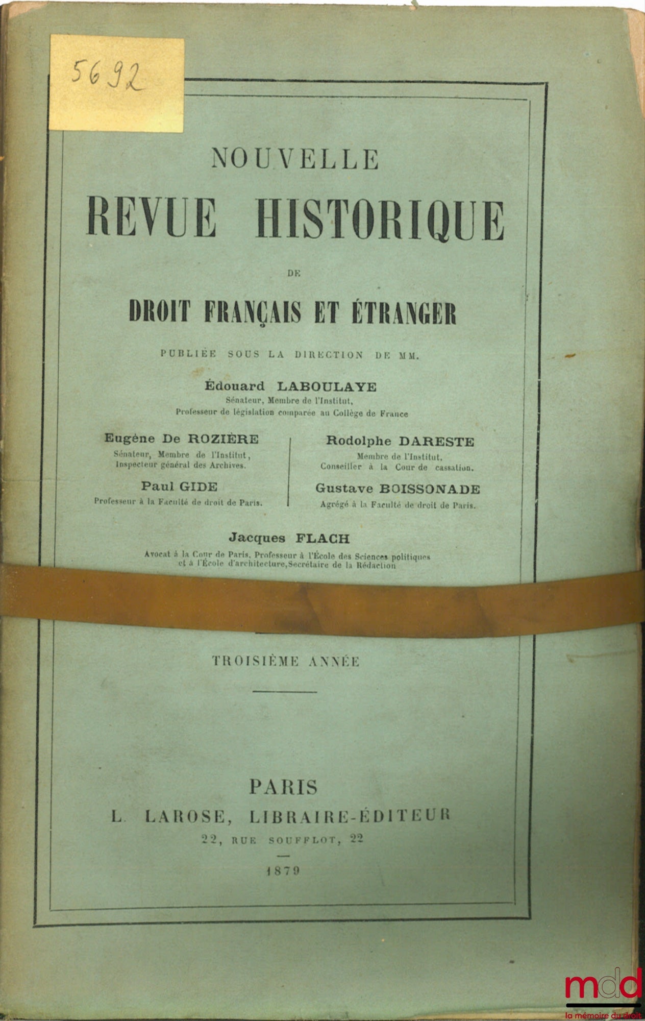 [RHD] – NOUVELLE REVUE HISTORIQUE DE DROIT FRANÇAIS ET ÉTRANGER, troisième année 1879