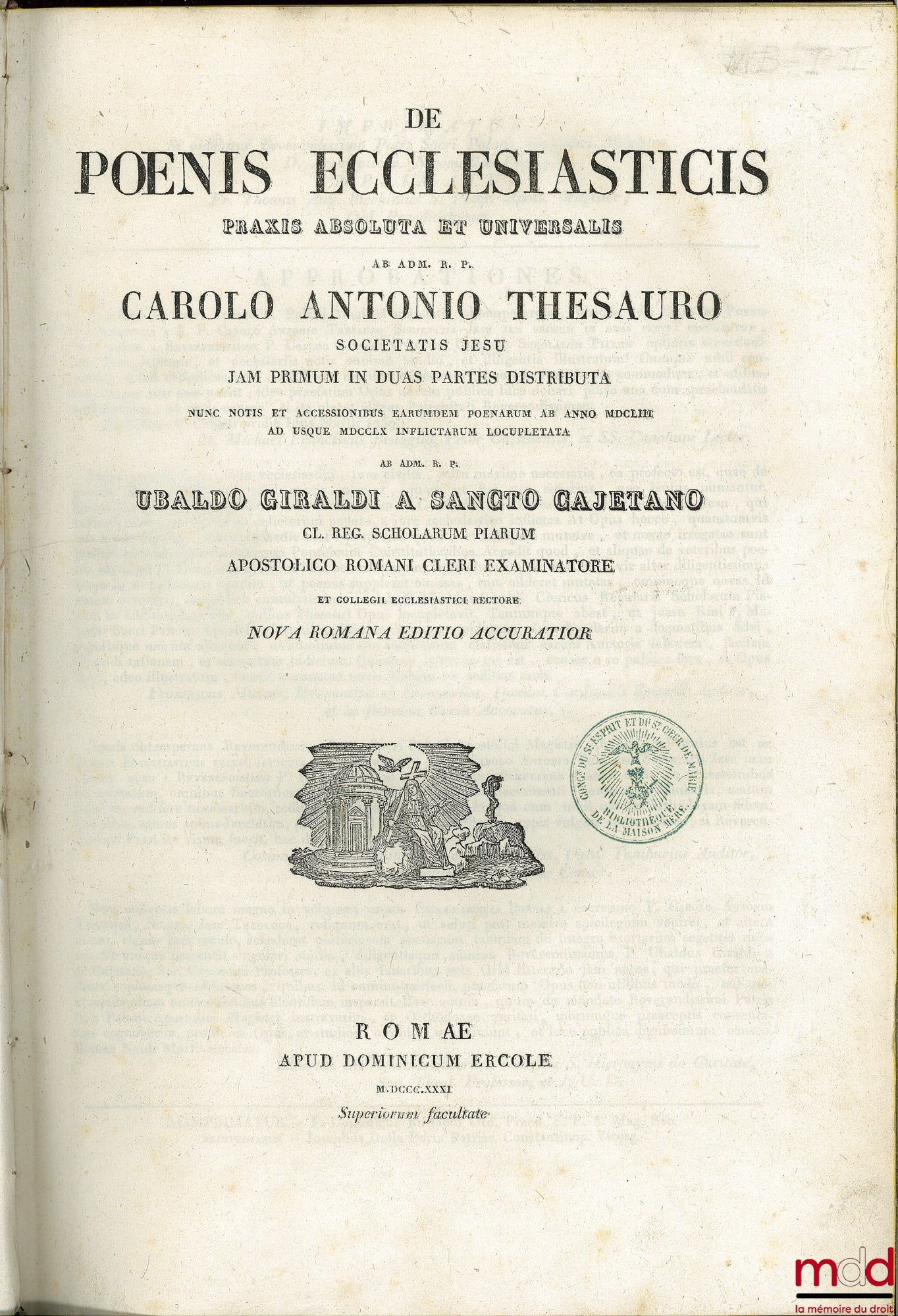 TESAURO (Carlo Antonio) – DE PŒNIS ECCLESIASTICIS PRAXIS ABSOLUTA ET UNIVERSALIS