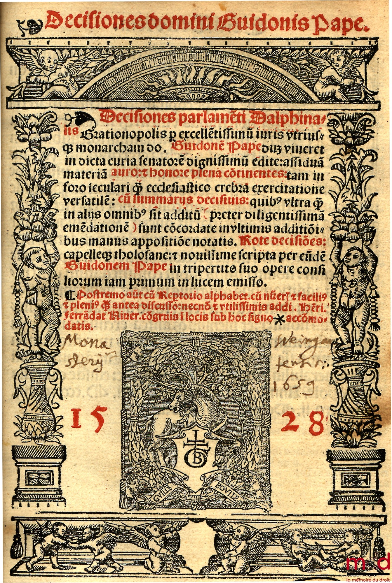 PAPE (Guido) – DECISIONES PARLAMENTI DALPHINATIS GRATIONOPOLIS (…) CUM ADDITIONIBUS ANTONII RAMBAUDI, JOHANNIS DE GRADIBUS, HENRICI FERRANDAT