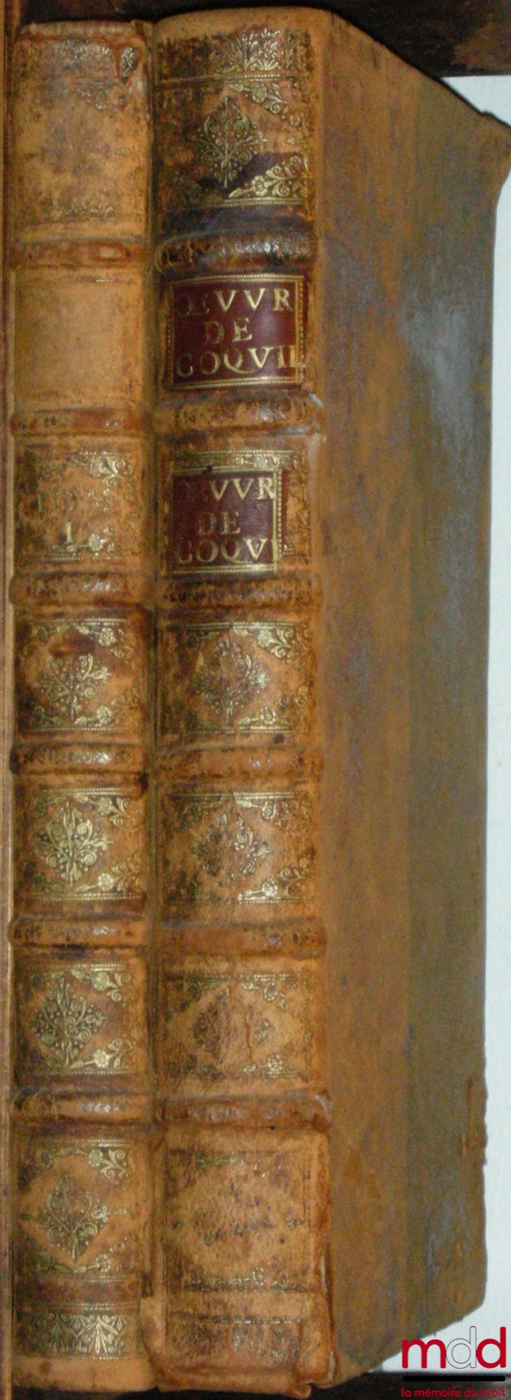 COQUILLE (Guy) – LES ŒUVRES DE MAISTRE GUY COQUILLE, SIEUR DE ROMENAY, CONTENANT PLUSIEURS TRAITEZ TOUCHANT LES LIBERTEZ DE L’ÉGLISE GALLICANE, L’HISTOIRE DE FRANCE & LE DROICT FRANÇOIS : T I : TABLEAU GÉNÉALOGIQUE DE LA MAISON DES COQUILLE ; MÉMOIRES POU