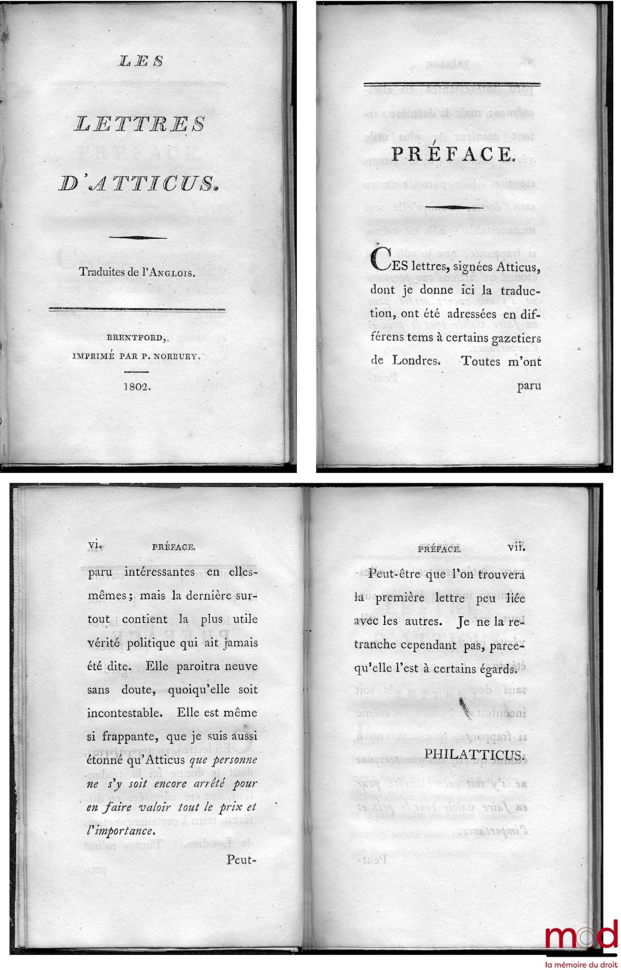RICHARD (Fitzwilliam) (attribué à)  – LES LETTRES D’ATTICUS (traduites de l’anglois) et PENSÉES D’ATTICUS